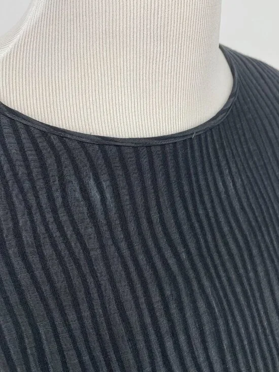 Planet by Lauren G 50% Linen 50% Silk Black Ribbed Boxy Top OS - Picture 7 of 7